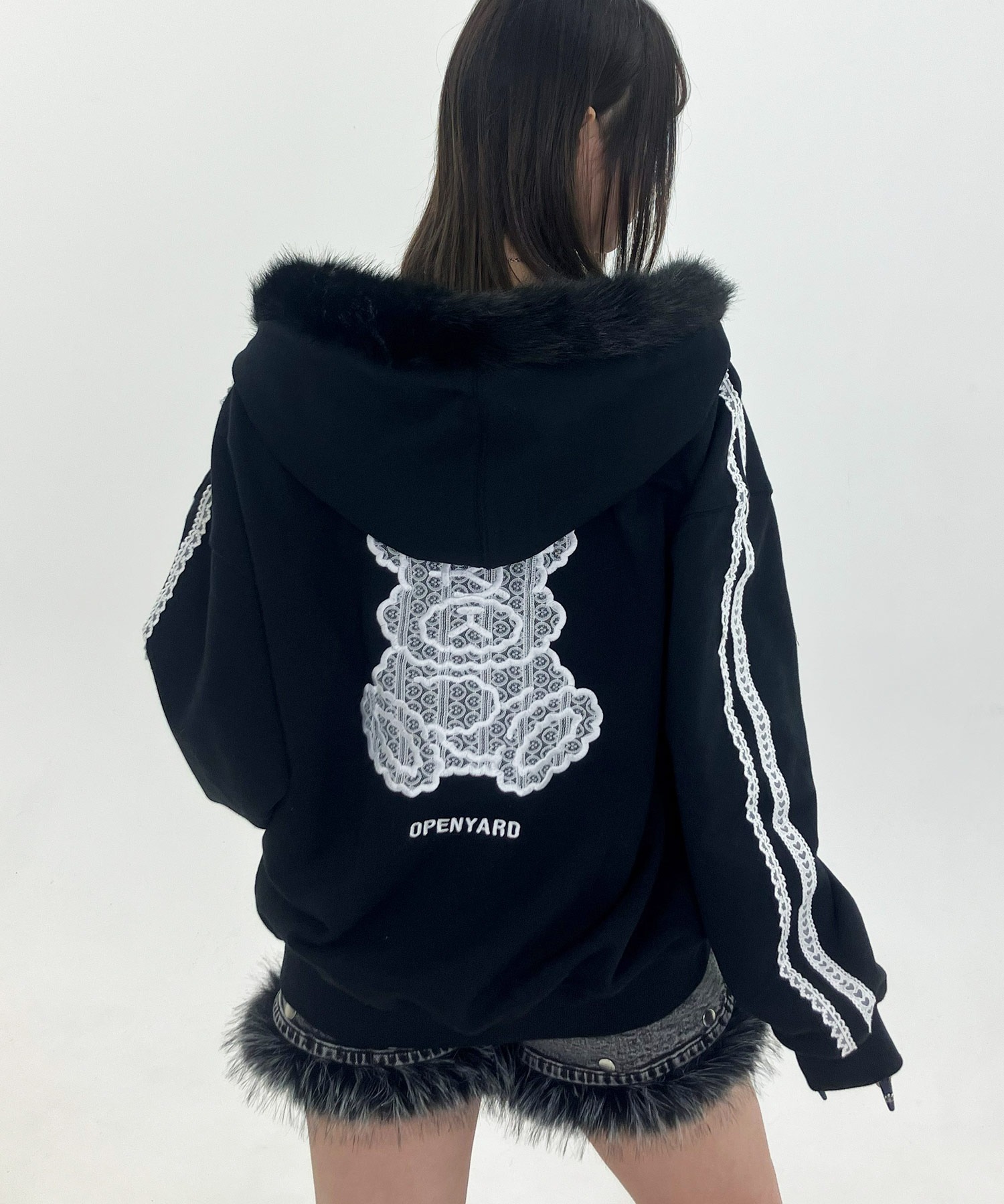 OY/オーワイ』LACE DOLLY FAUX FUR HOODIE ZIP UP/レースドリー ファー