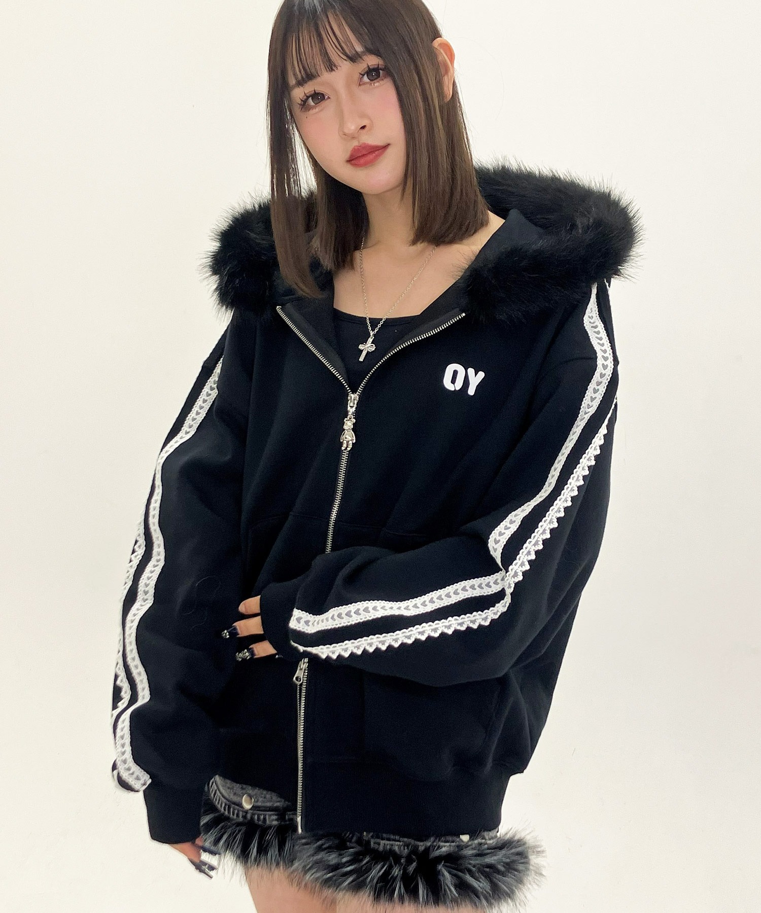 OY/オーワイ』LACE DOLLY FAUX FUR HOODIE ZIP UP/レースドリー ファー