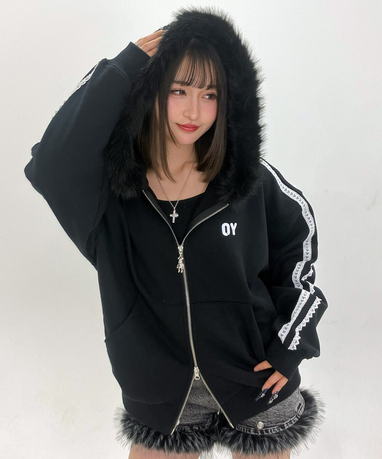 OY/オーワイ』LACE DOLLY FAUX FUR HOODIE ZIP UP/レースドリー ファー