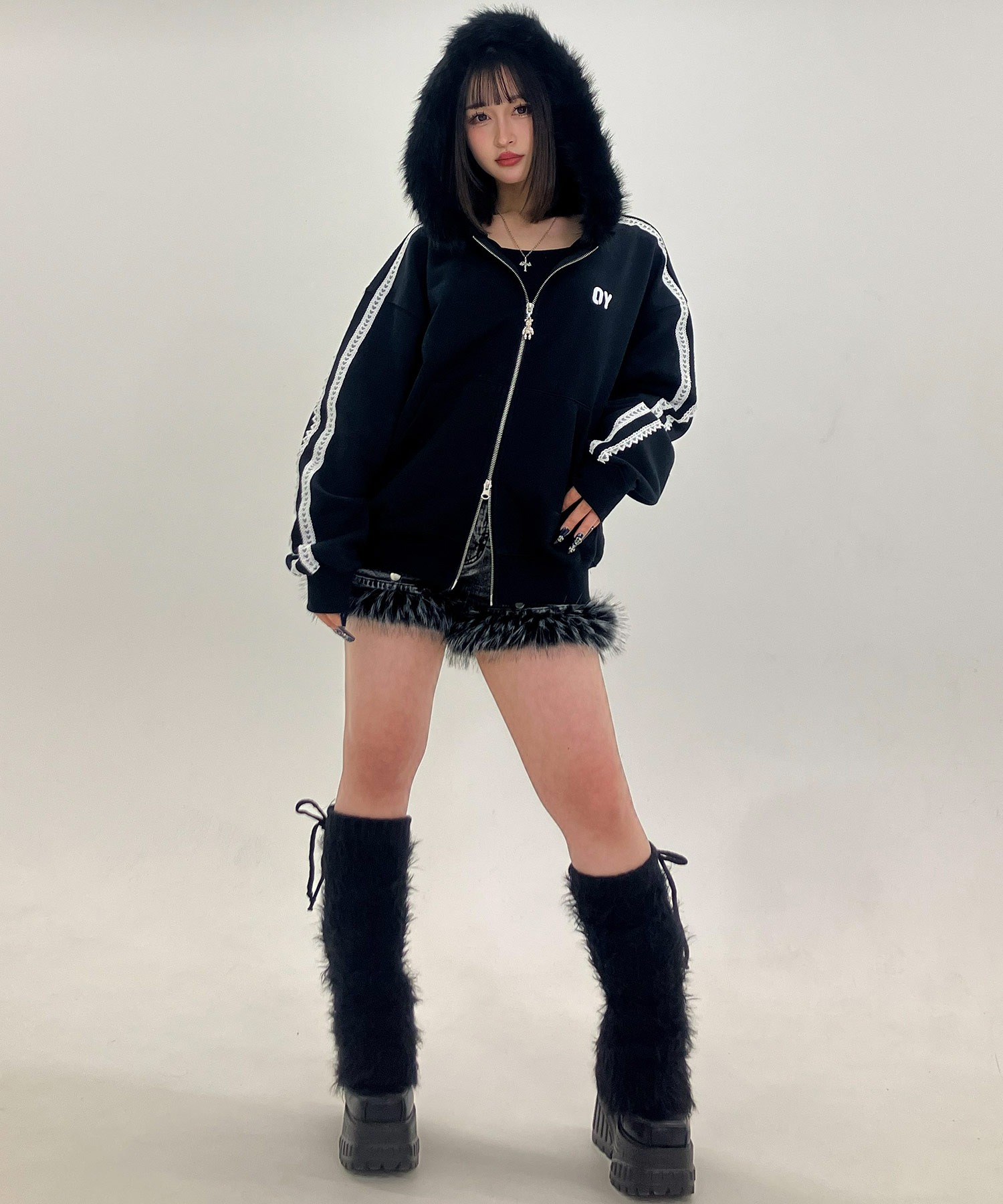 OY/オーワイ』LACE DOLLY FAUX FUR HOODIE ZIP UP/レースドリー ファー