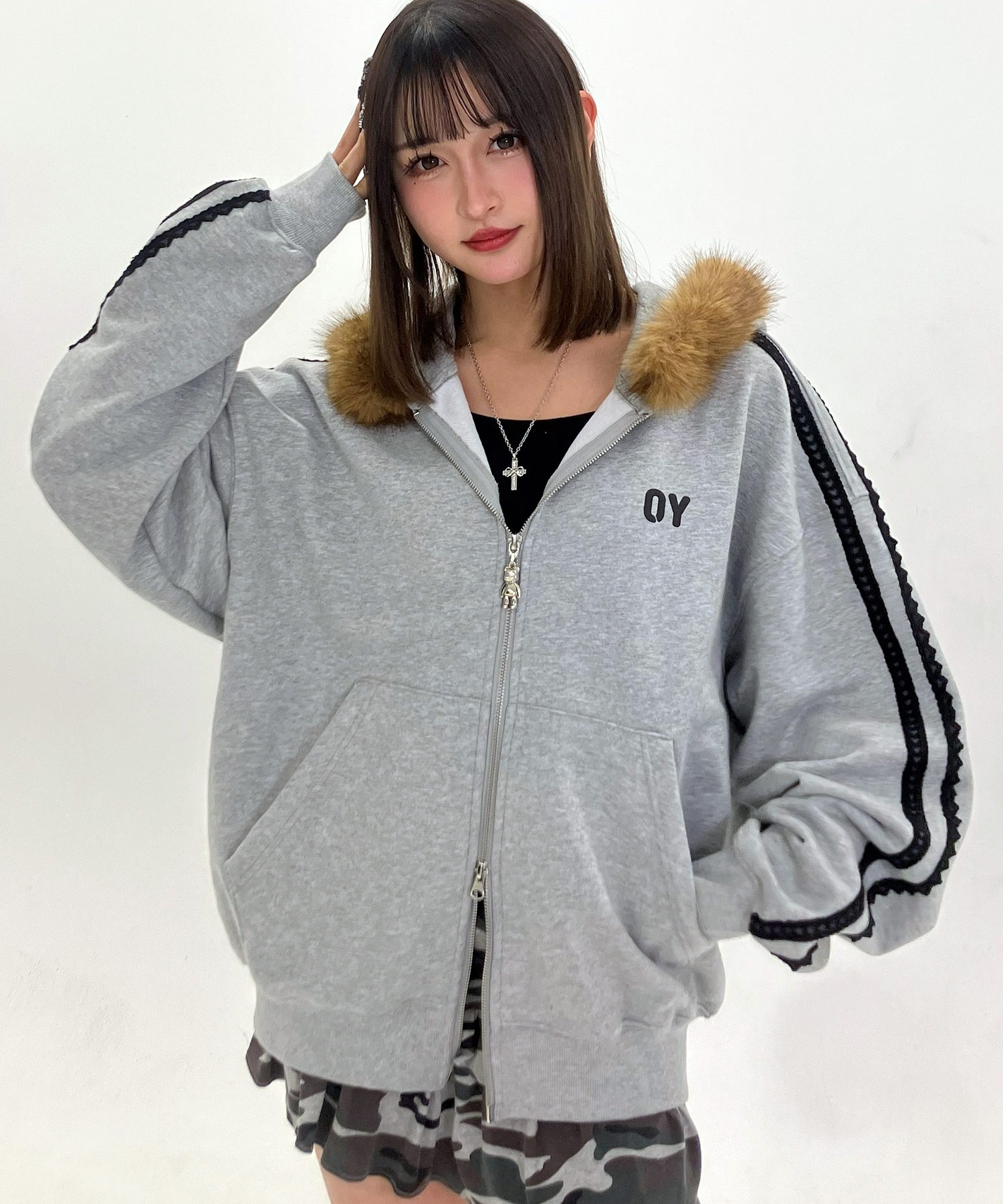 OY/オーワイ』LACE DOLLY FAUX FUR HOODIE ZIP UP/レースドリー ファー