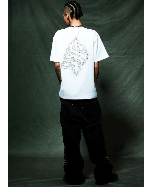 STONE  Tシャツ ホワイト鑑定済み A'GEM/9 × .kom 『SUPPLIER/サプライヤー』 Spray Cross Rhinestone