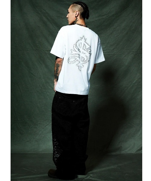 STONE  Tシャツ 正規品 A'GEM/9 × .kom 『SUPPLIER/サプライヤー』 Spray Cross Rhinestone