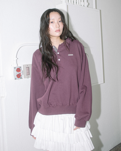 WP Checked Collar Sweatshirt (WINE)