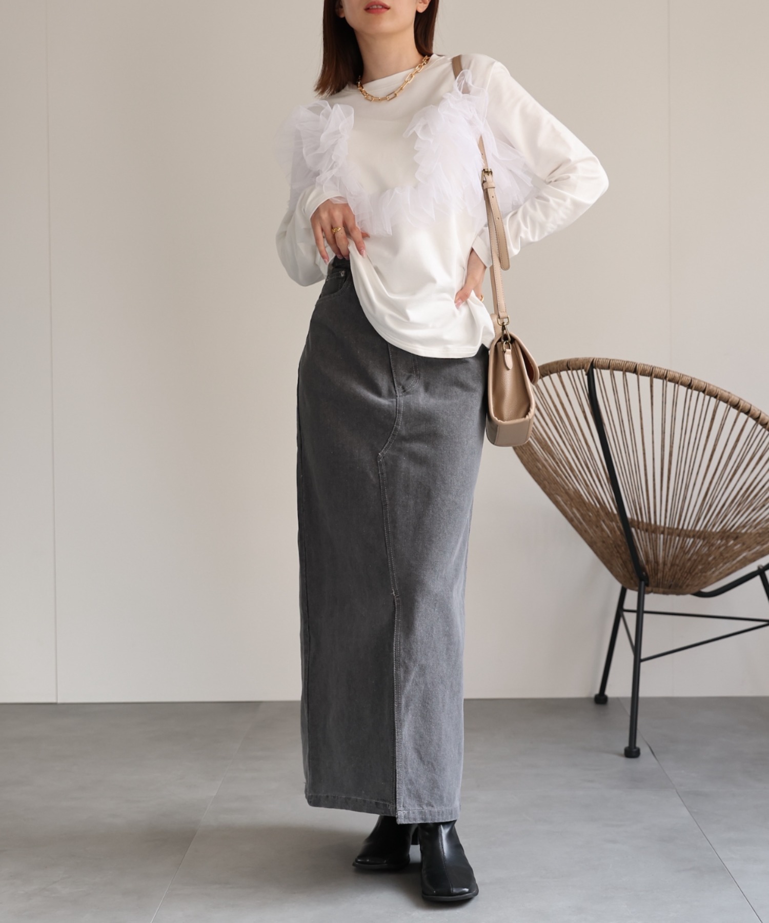 model：162cm 着用サイズ：F