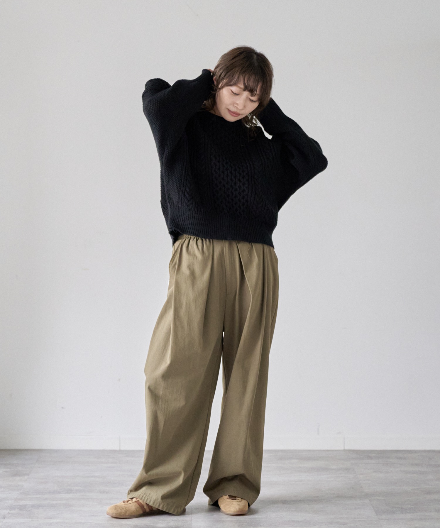 model: 163cm. 着用サイズ：FREE