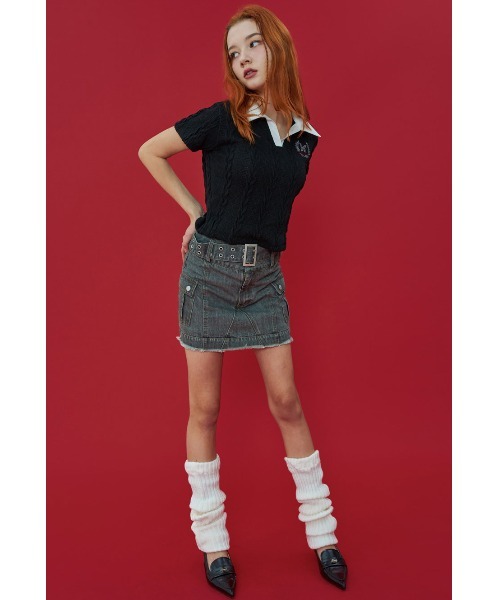 ☆NASTY FANCY CLUB☆BAY LEAF CROP COLLAR TEE カラー Tシャツ ☆NASTY FANCY CLUB☆BAY LEAF CROP COLLAR TEE カラー Tシャツ
