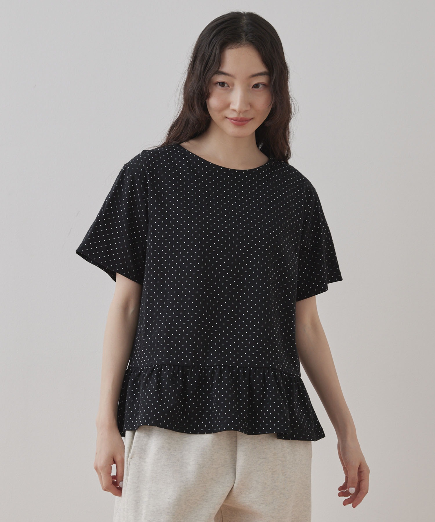 Unblend】裾フリル ドット柄 ハーフスリーブTシャツ Unblend│MONO
