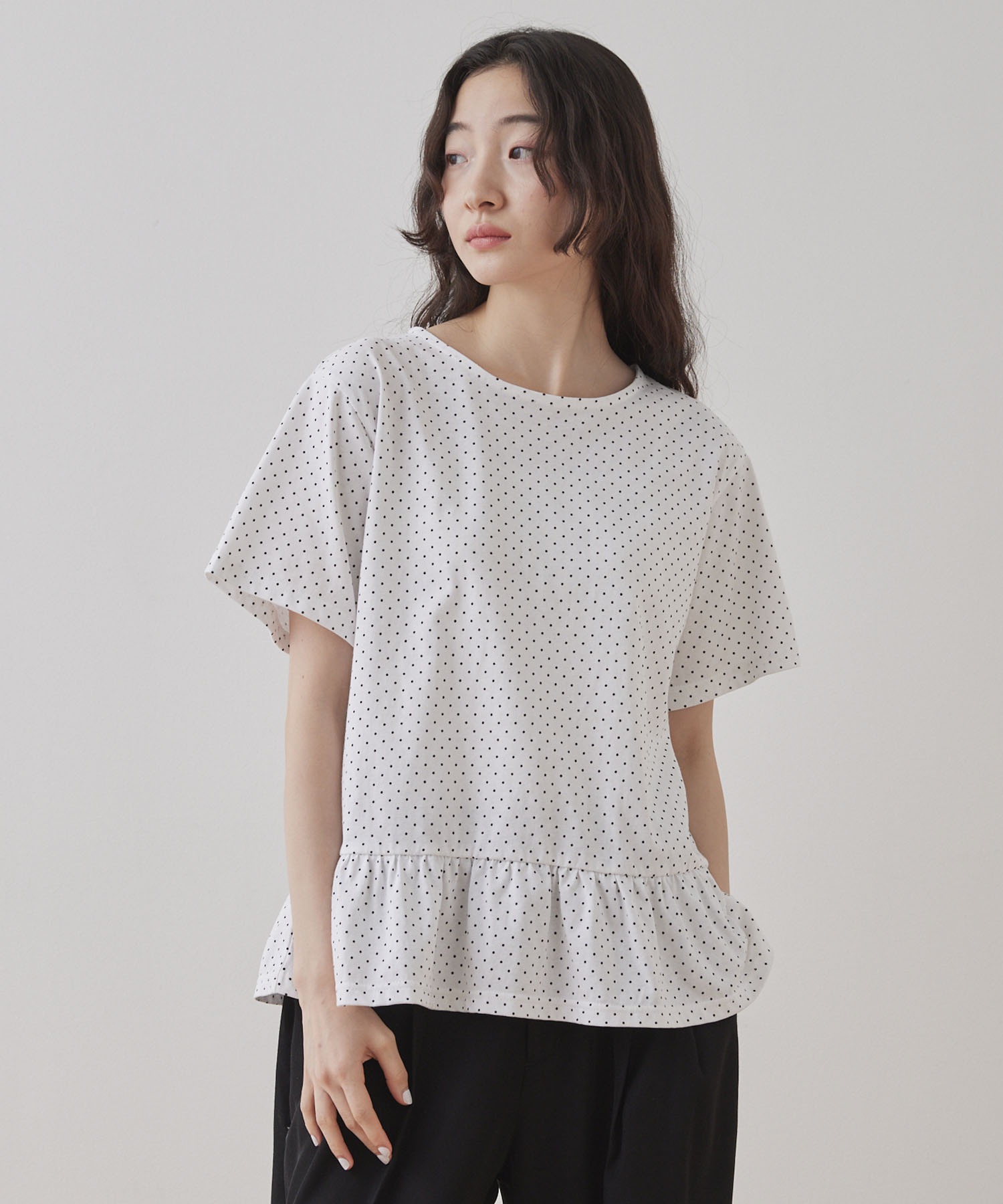 ドットフリルスウェット♡大人気 Unblend】裾フリル ドット柄 ハーフ