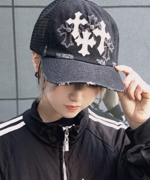 試着のみ美品】A'GEM9.kom 限定SUPPLIERCAPクロスロゴキャップ A'GEM/9 × .kom 『SUPPLIER/サプライヤー』Multiple Cross Denim Cap