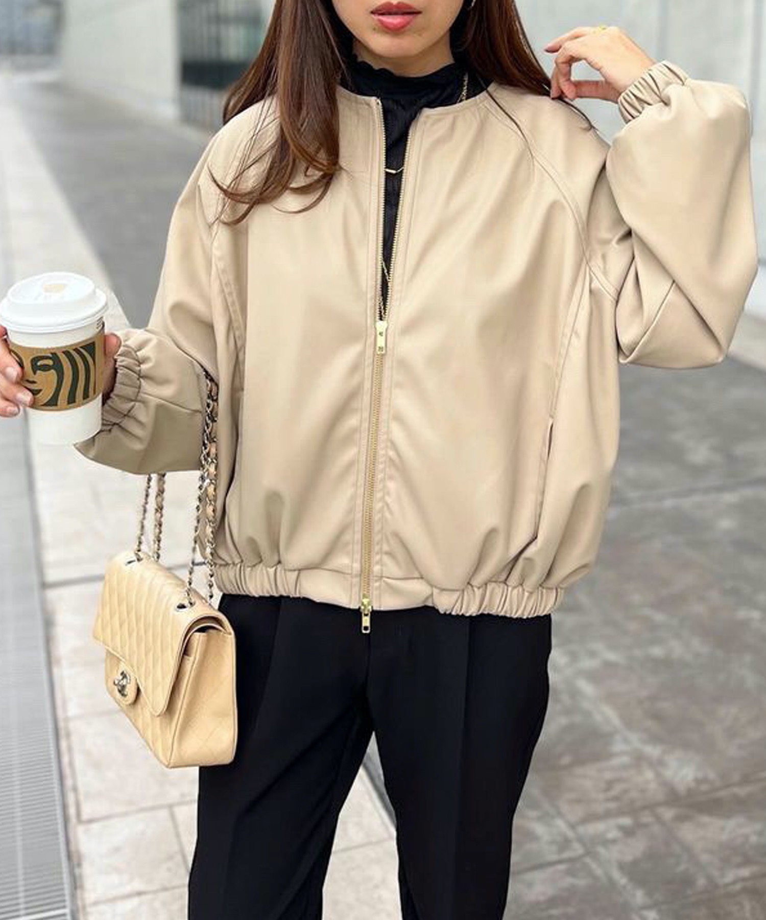 フェイクレザーノーカラーブルゾン Emma Taylor│STYLEDOOR