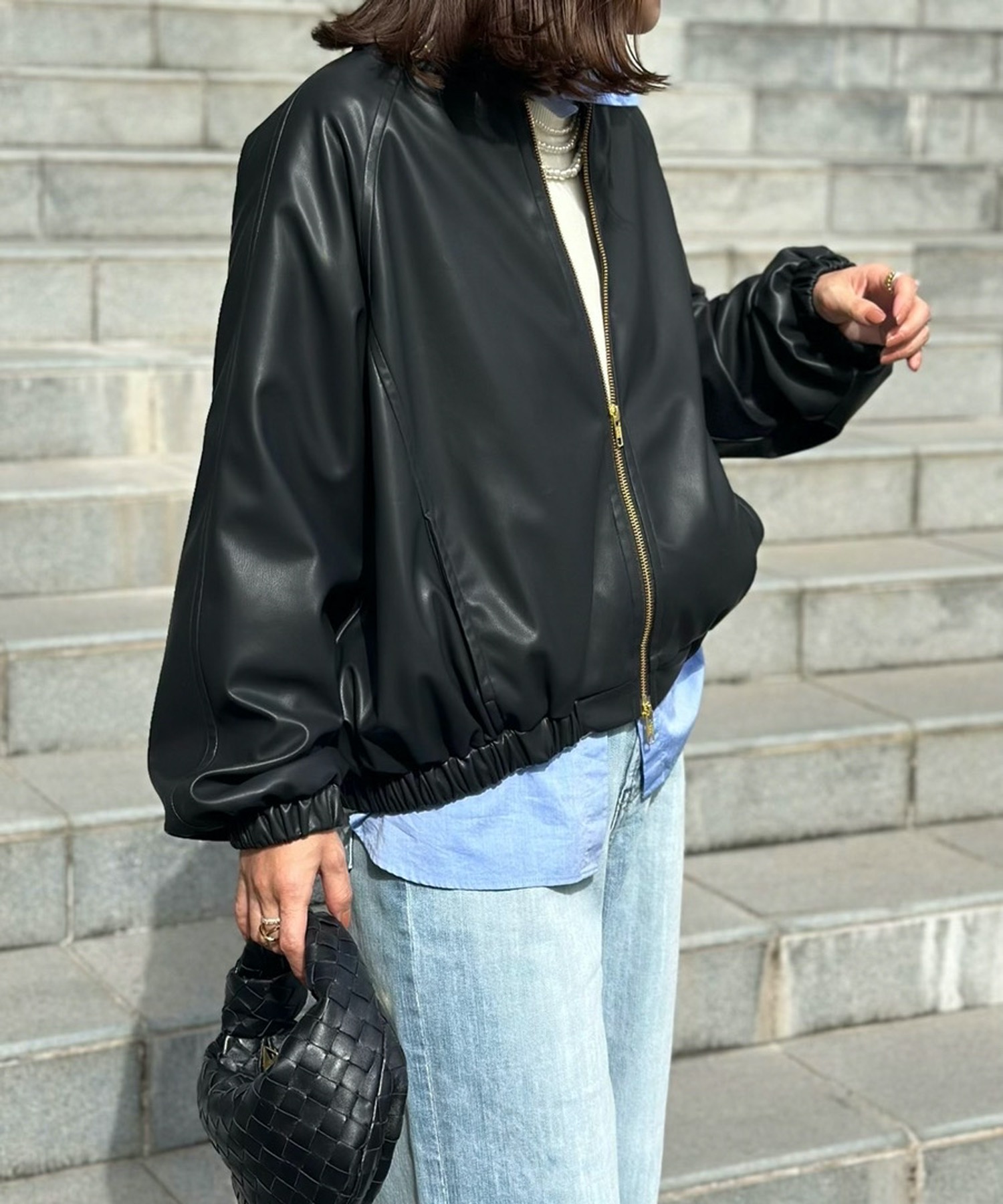 フェイクレザーノーカラーブルゾン Emma Taylor│STYLEDOOR