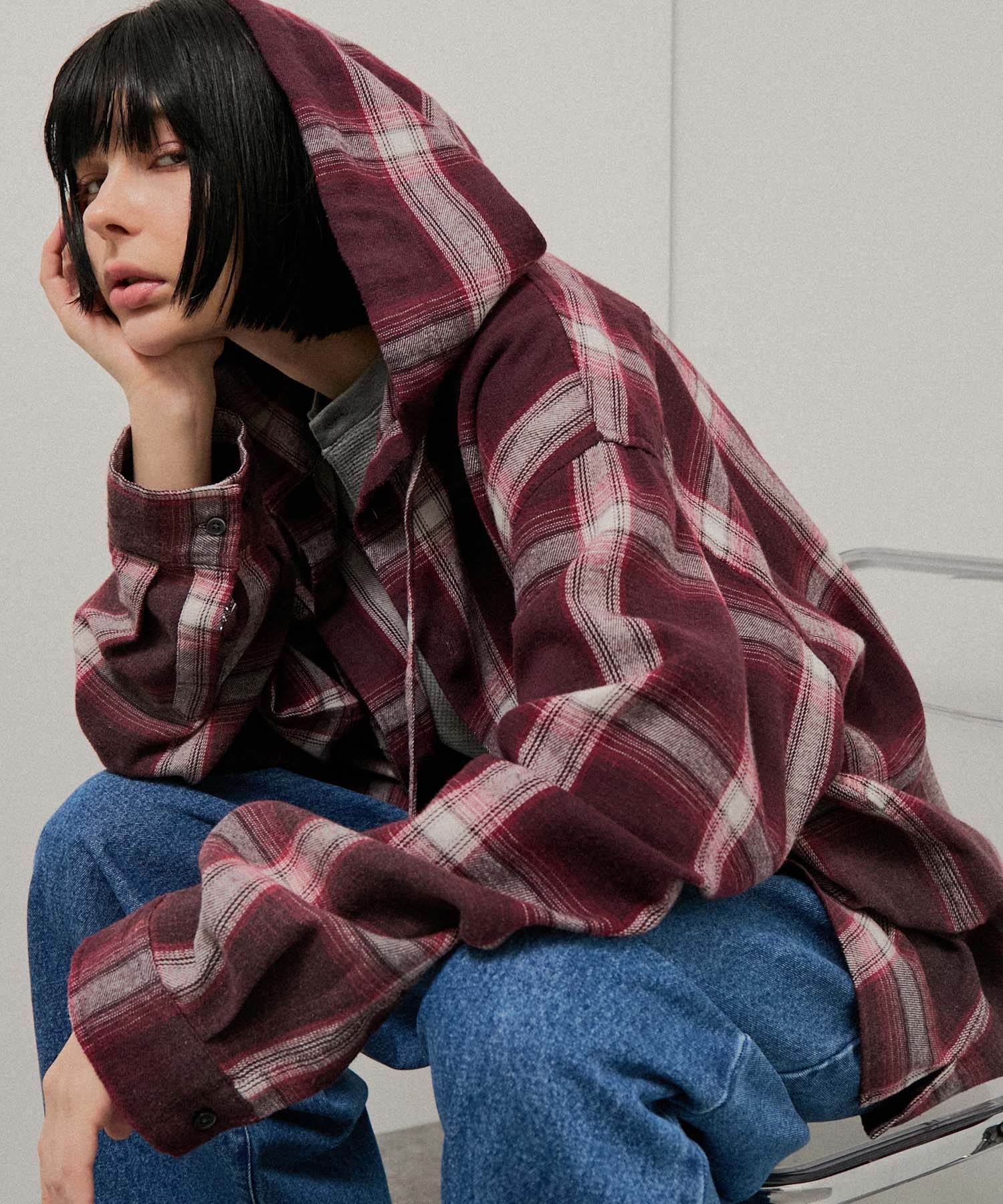 Alfred Alex】Gradation Check Hooded Shirt / グラデーションチェック Alfred Alex】Gradation Check Hooded Shirt / グラデーションチェック