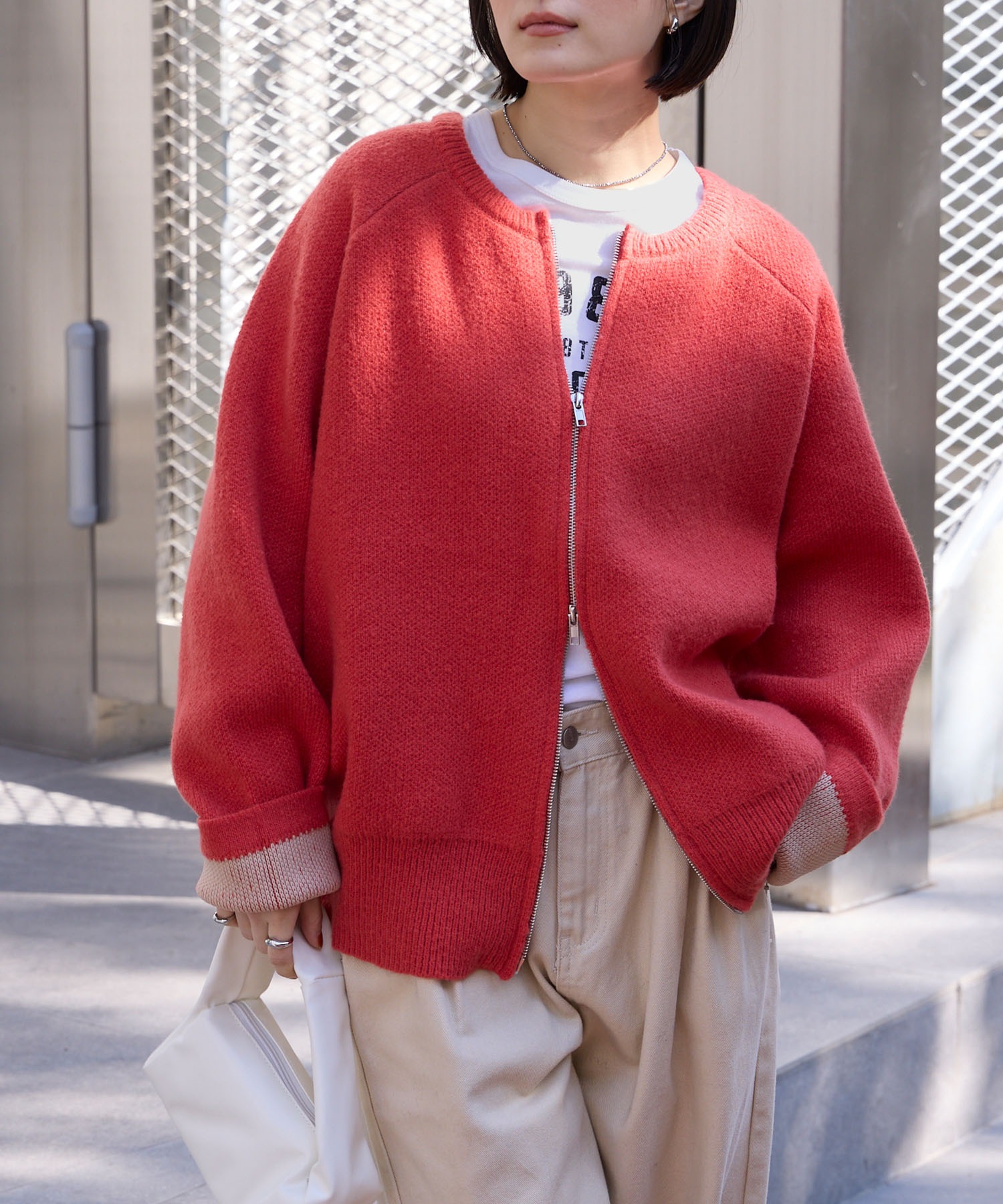 ダブルフェイス 配色 ニット ダブルジップ ブルゾン MONO-MART