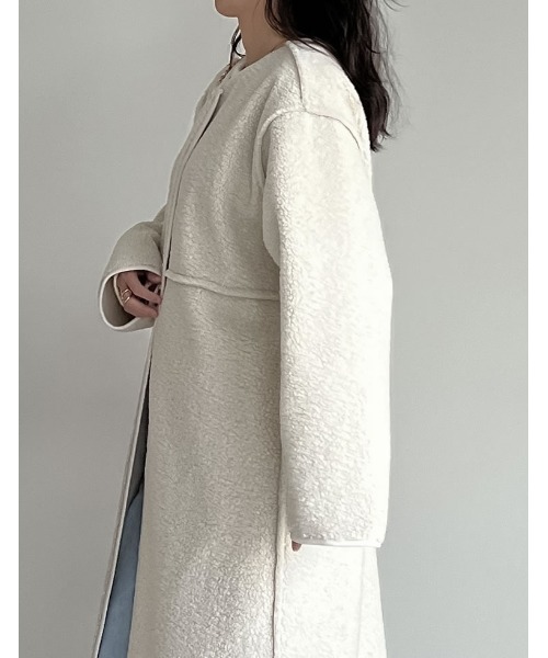 [低身長サイズ有]ダブルフェイスボアフェイクムートンノーカラーコート