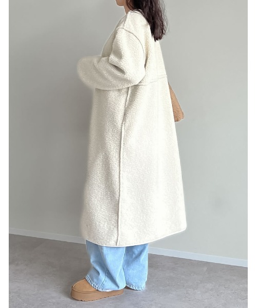[低身長サイズ有]ダブルフェイスボアフェイクムートンノーカラーコート