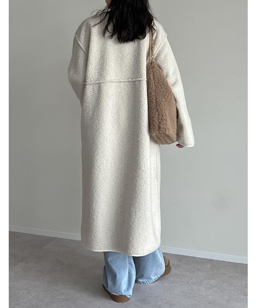 [低身長サイズ有]ダブルフェイスボアフェイクムートンノーカラーコート