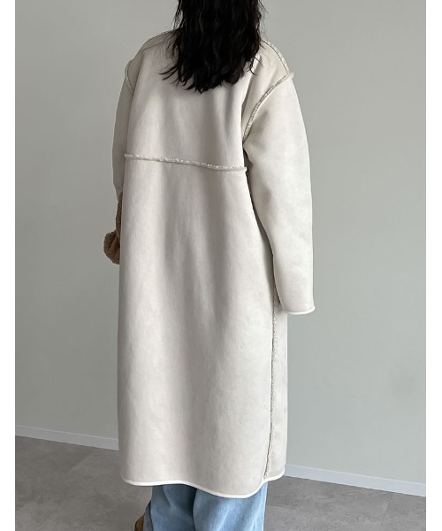 [低身長サイズ有]ダブルフェイスボアフェイクムートンノーカラーコート