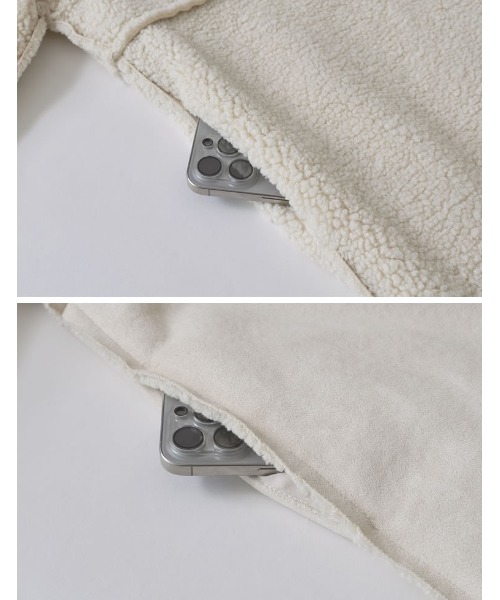 [低身長サイズ有]ダブルフェイスボアフェイクムートンノーカラーコート