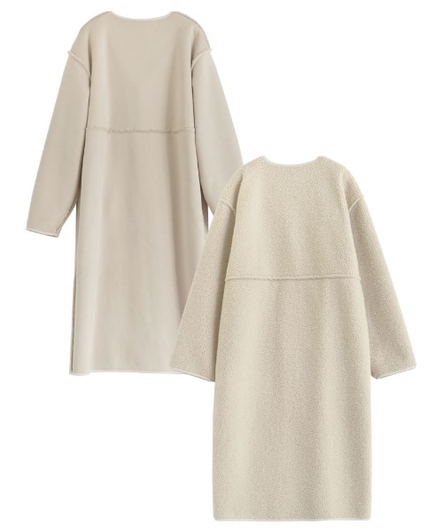 [低身長サイズ有]ダブルフェイスボアフェイクムートンノーカラーコート