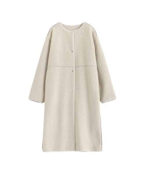 [低身長サイズ有]ダブルフェイスボアフェイクムートンノーカラーコート
