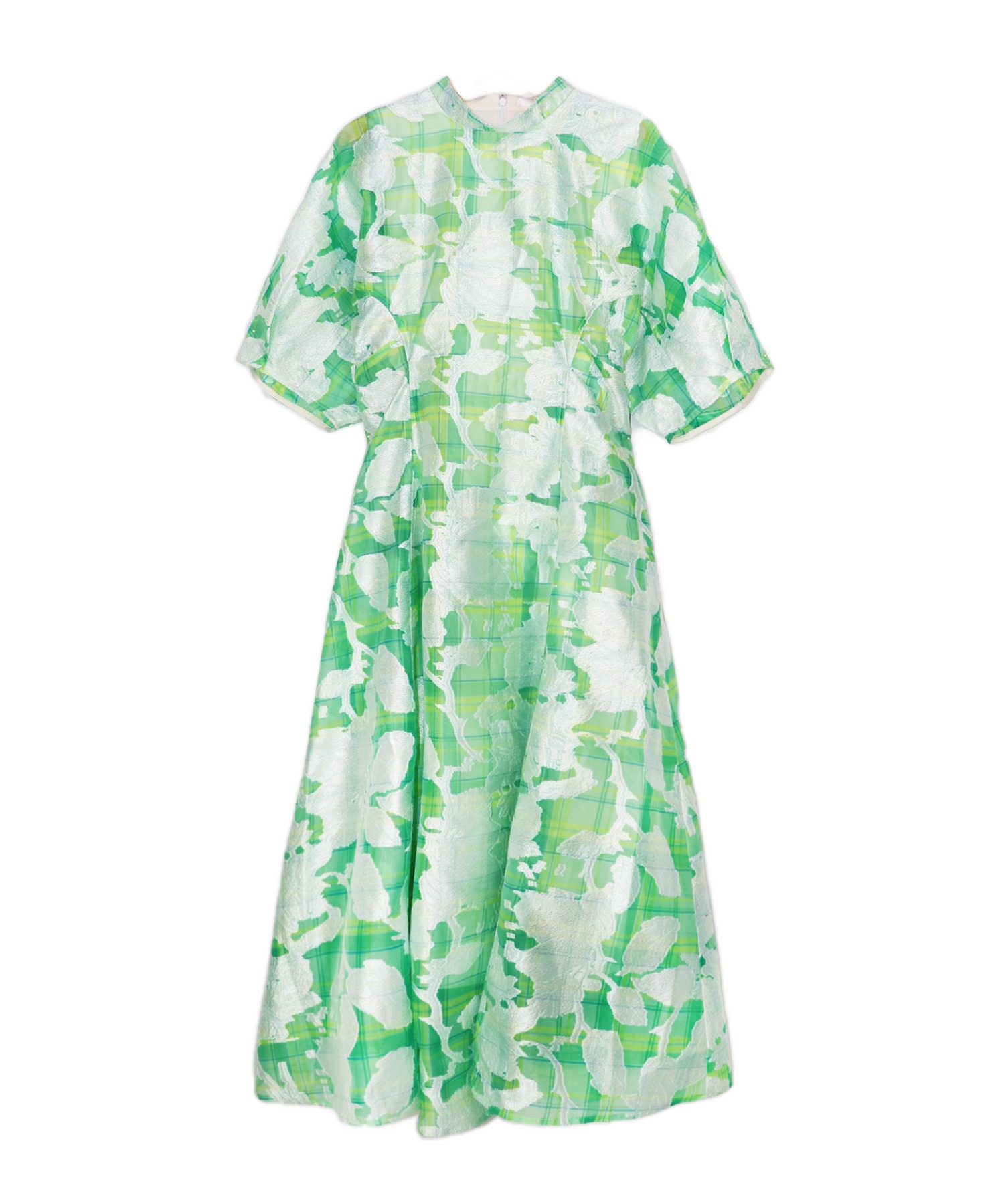 moyan ecriシアー花柄チェックワンピースopal sheer check dress