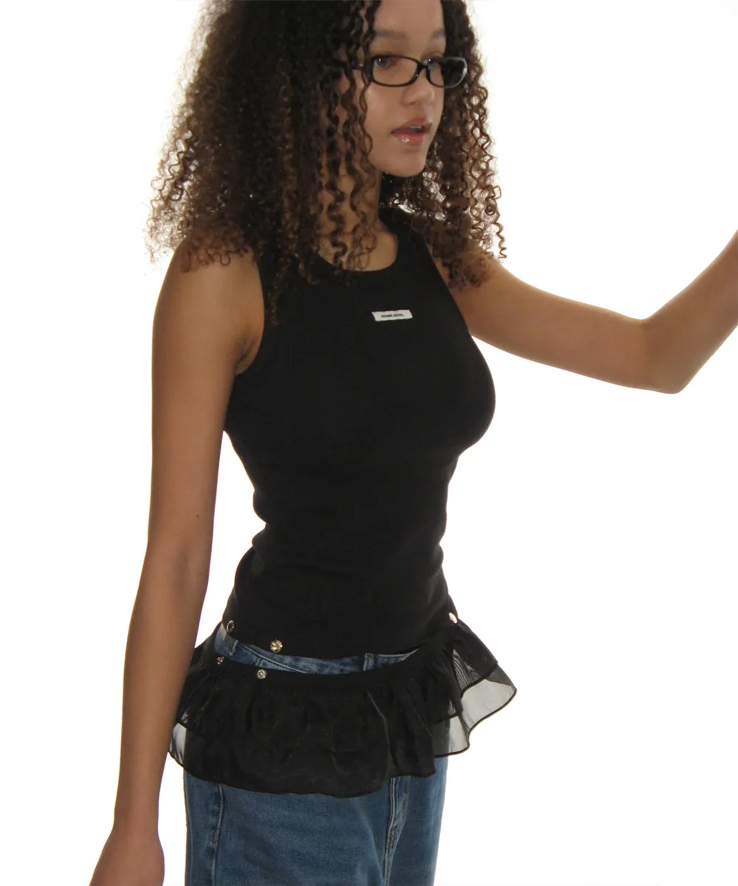 crank FRILL SNAP SLEEVELESS ブラック　韓国 フリル CRANK】FRILL SNAP SLEEVELESS | OUR BRAND,CRANK | PRESSING