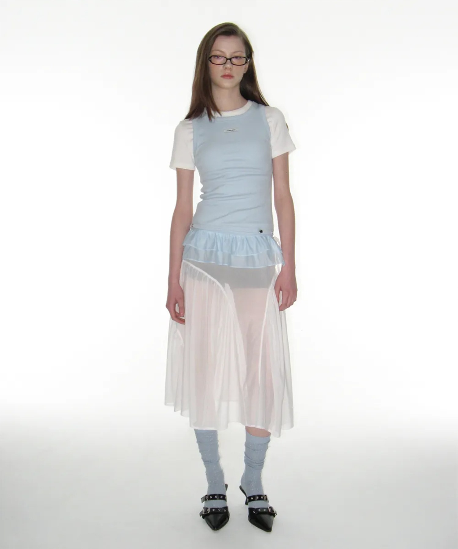 crank FRILL SNAP SLEEVELESS ブラック韓国 フリル