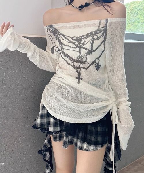 tシャツ A'GEM/9 × .kom 「.Kom/ドットケーオーエム」 ネックレスプリントトップス レディース A'GEM/9 × .kom 『.Kom/ドットケーオーエム』 ネックレス