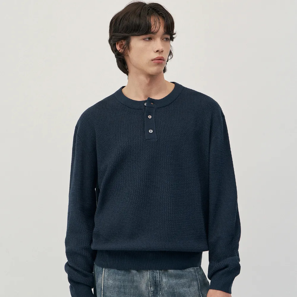 Eijon semi‑overfit Henley neck knit (NEVY)