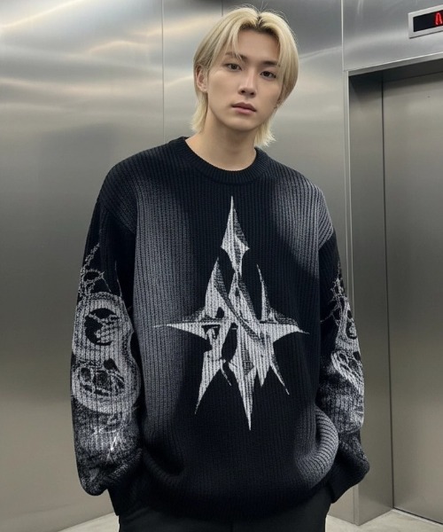 A'GEM/9 × .kom 『A'GEM/9/エージェムナイン』畦編みプリントニット A