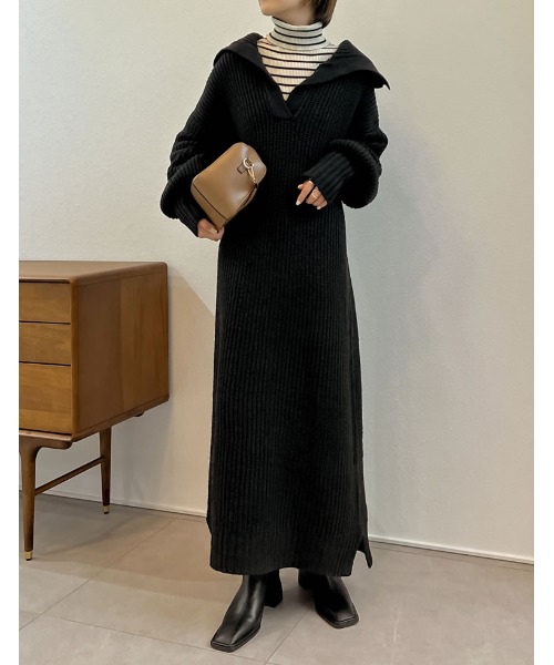 22正規激安 セーラーカラーリサイクルニットワンピース 低身長サイズ有 Re Edit ワンピース