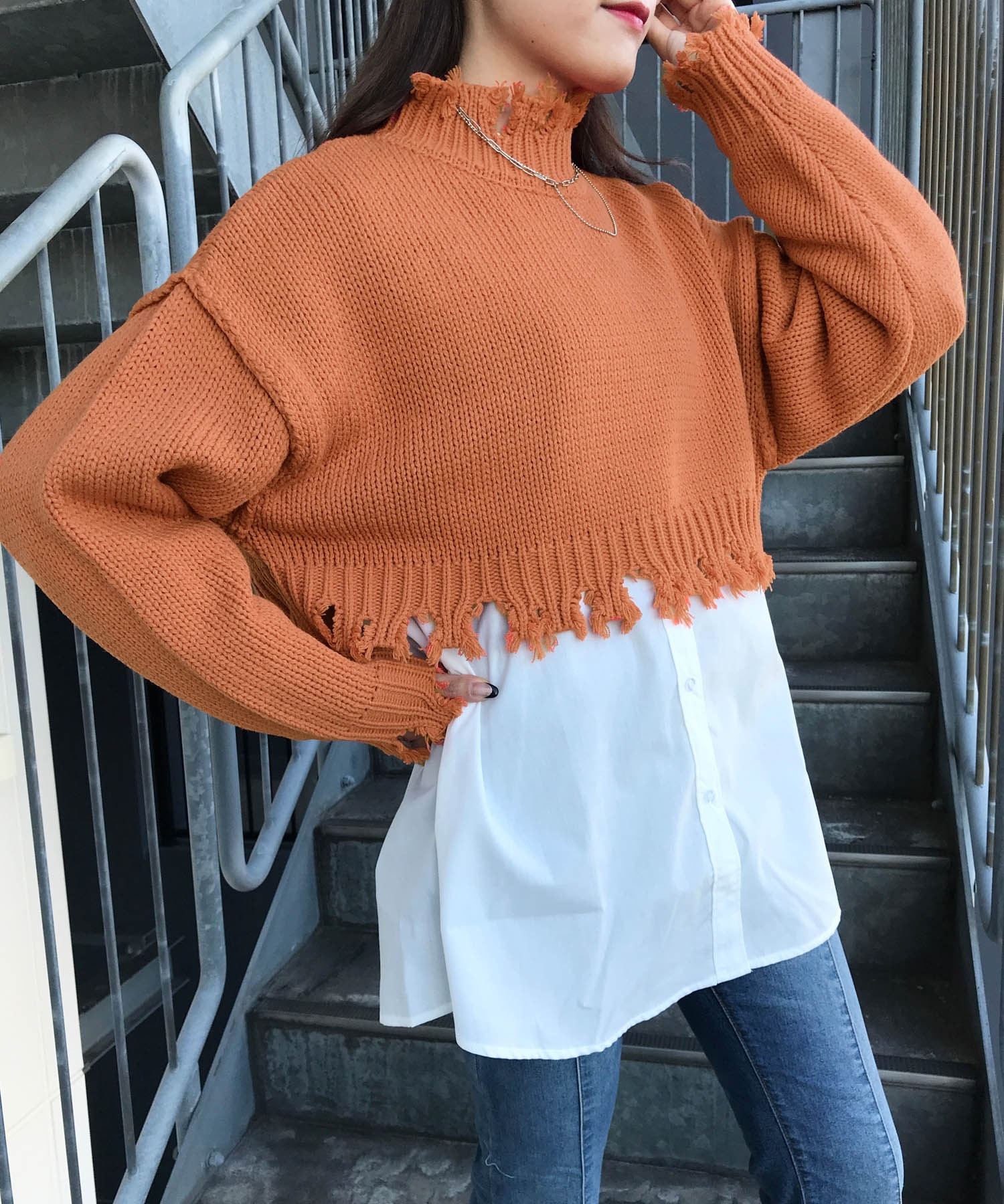 本物品質の Ingniショート丈ブロークンニット 本物品質の Ingniショート丈ブロークンニット