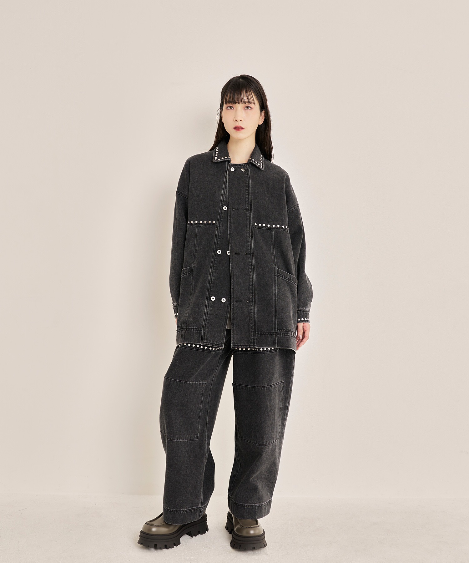 Nora Lily】Studs Denim Switching Coverall Jacket 【公式通販】