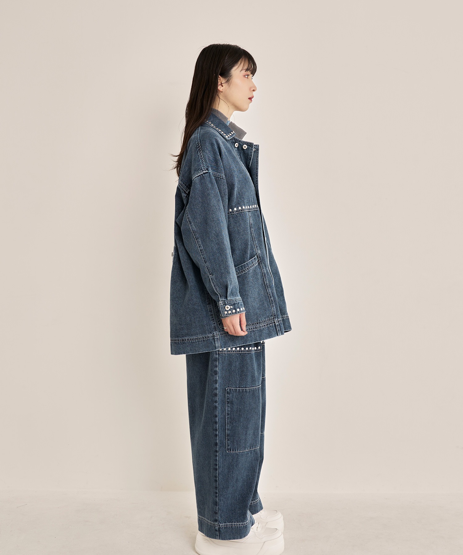 Nora Lily】Studs Denim Switching Coverall Jacket 【公式通販】