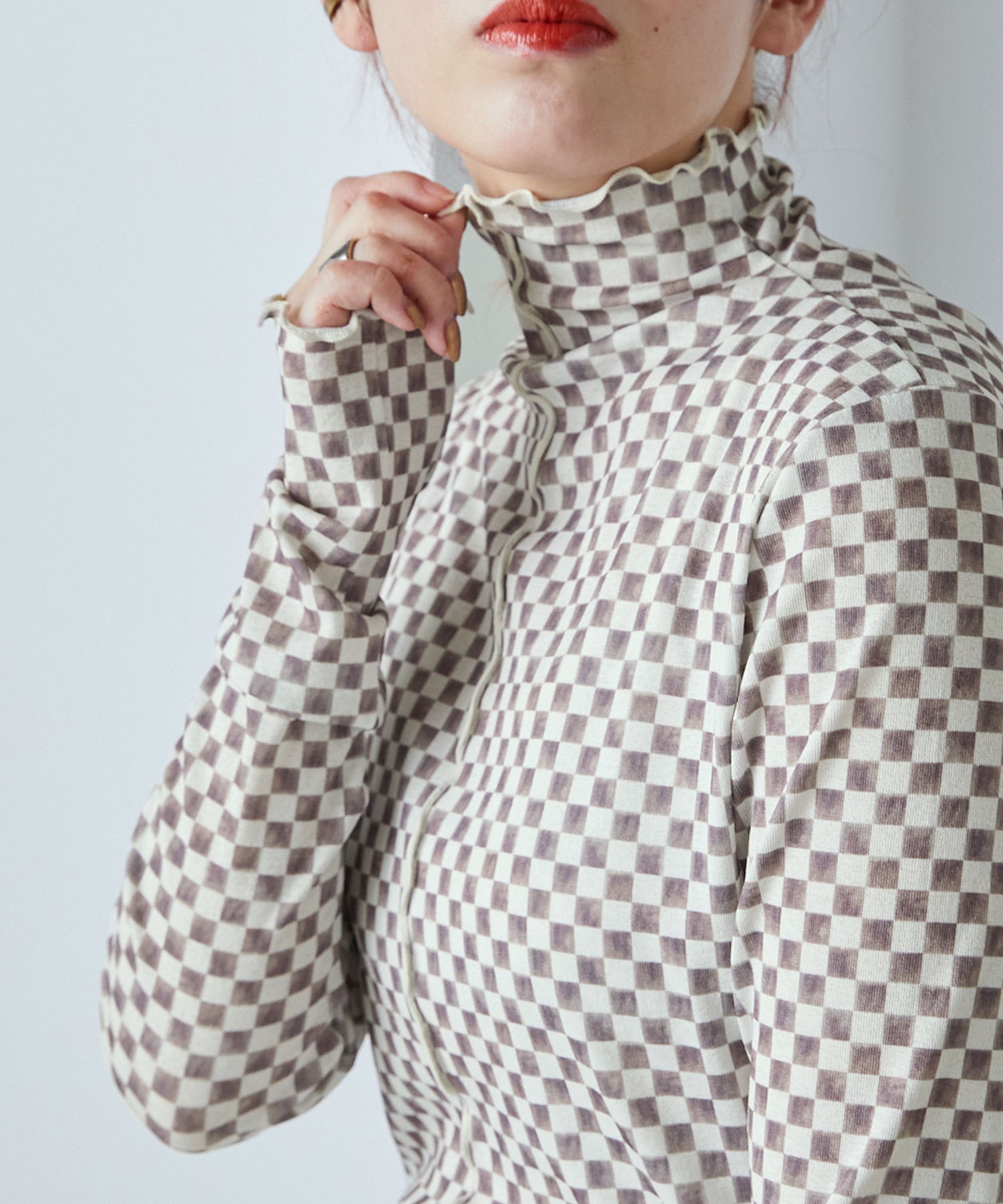 forksy.】シアーメローハイネックアソート柄カットソー forksy