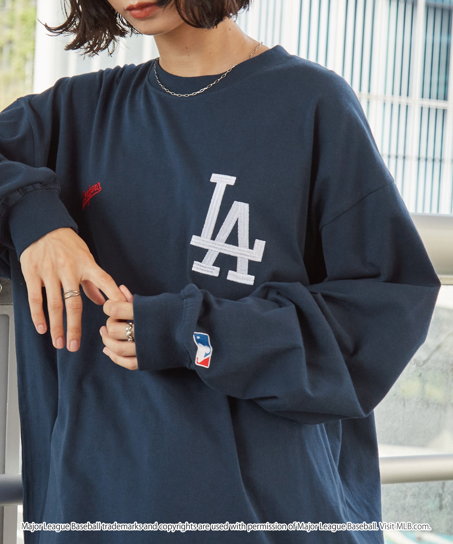 ベースボール　ロンT スウェット　ストリート　野球　メンズ MLB/メジャーリーグベースボール 別注 ワッペン刺繍 ビッグシルエット