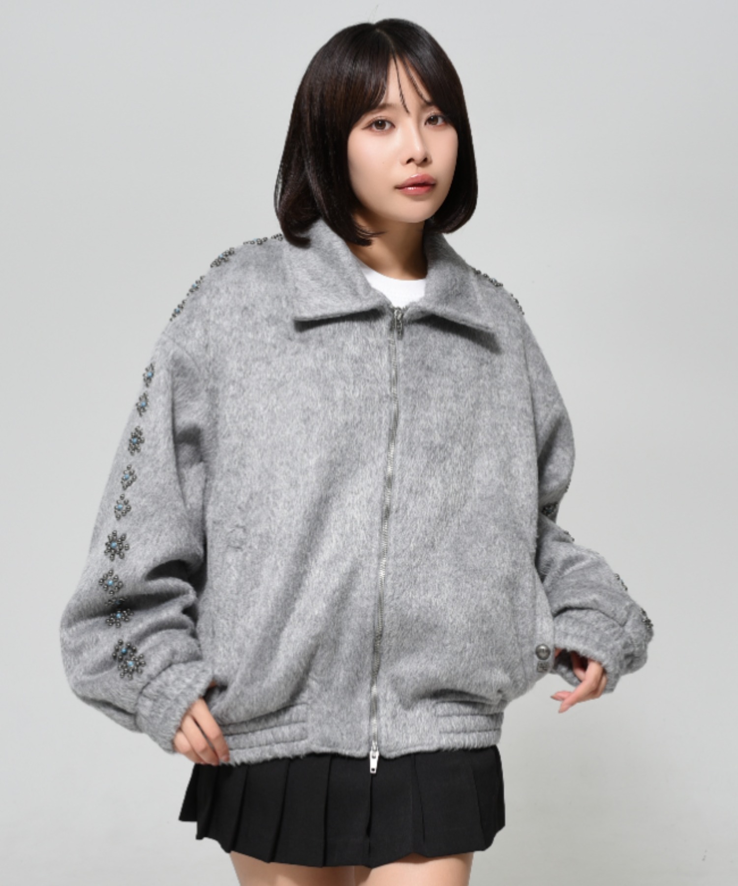 OY/オーワイ』 TURQUOISE STUD HAIRY WOOL JACKET/ターコイズ OY/オーワイ』 TURQUOISE STUD HAIRY WOOL JACKET/ターコイズ