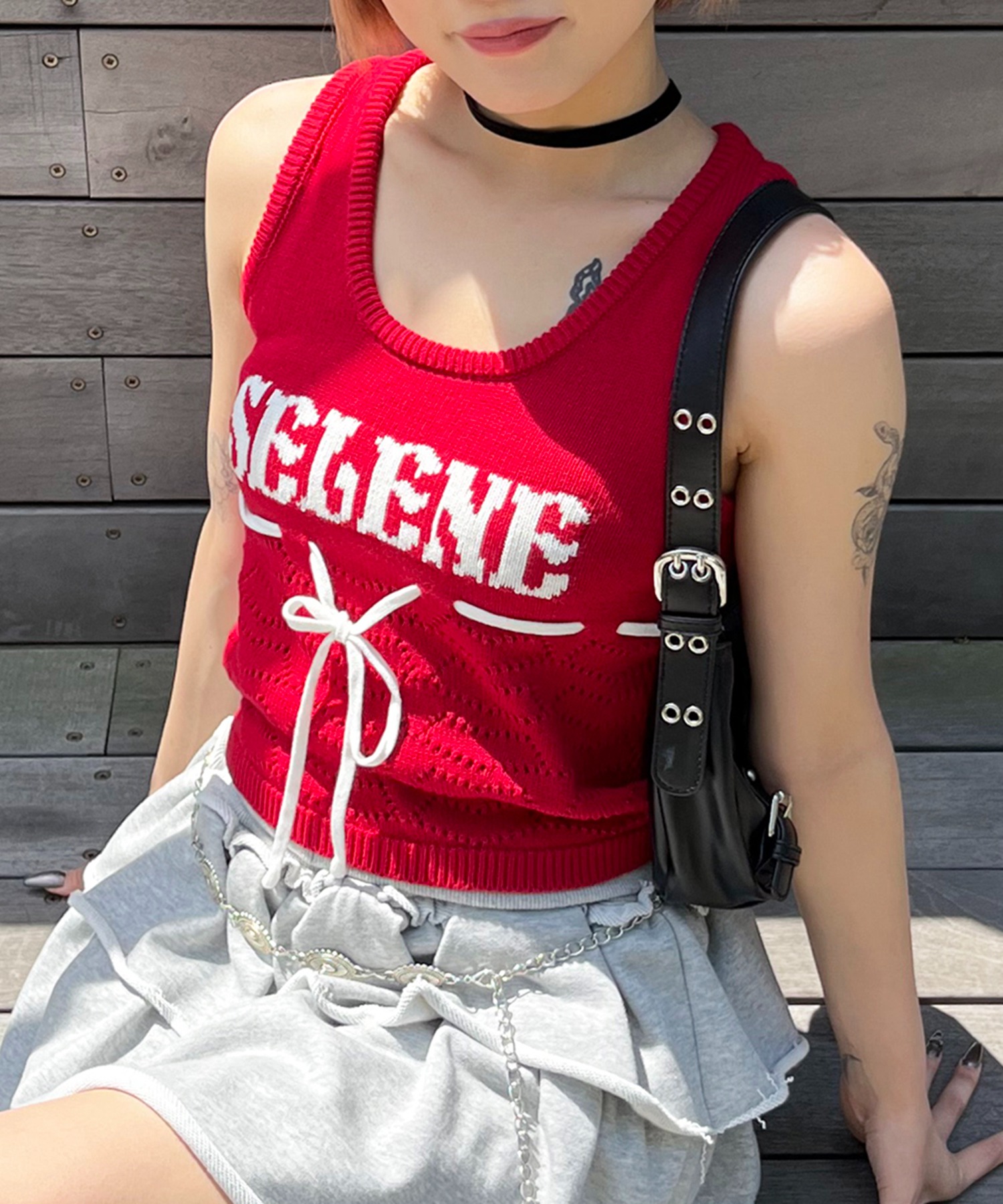 タンクトップ ノースリーブ SELENEリボンノースリニット レディース SELENEリボンノースリニット SPIRALGIRL│SPIRALGIRL