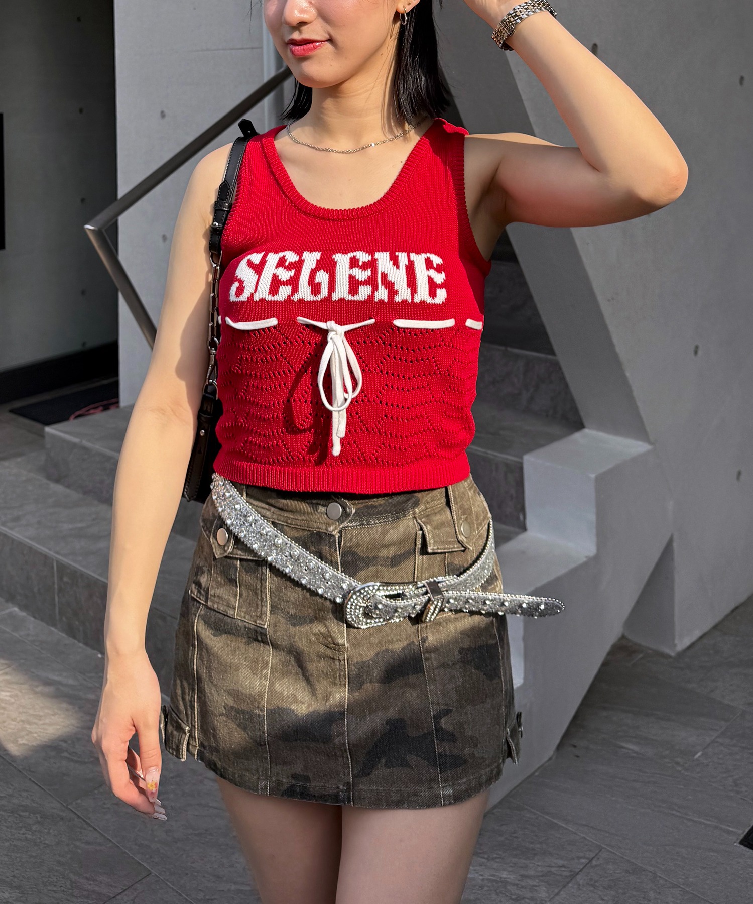 タンクトップ ノースリーブ SELENEリボンノースリニット レディース SELENEリボンノースリニット SPIRALGIRL│SPIRALGIRL