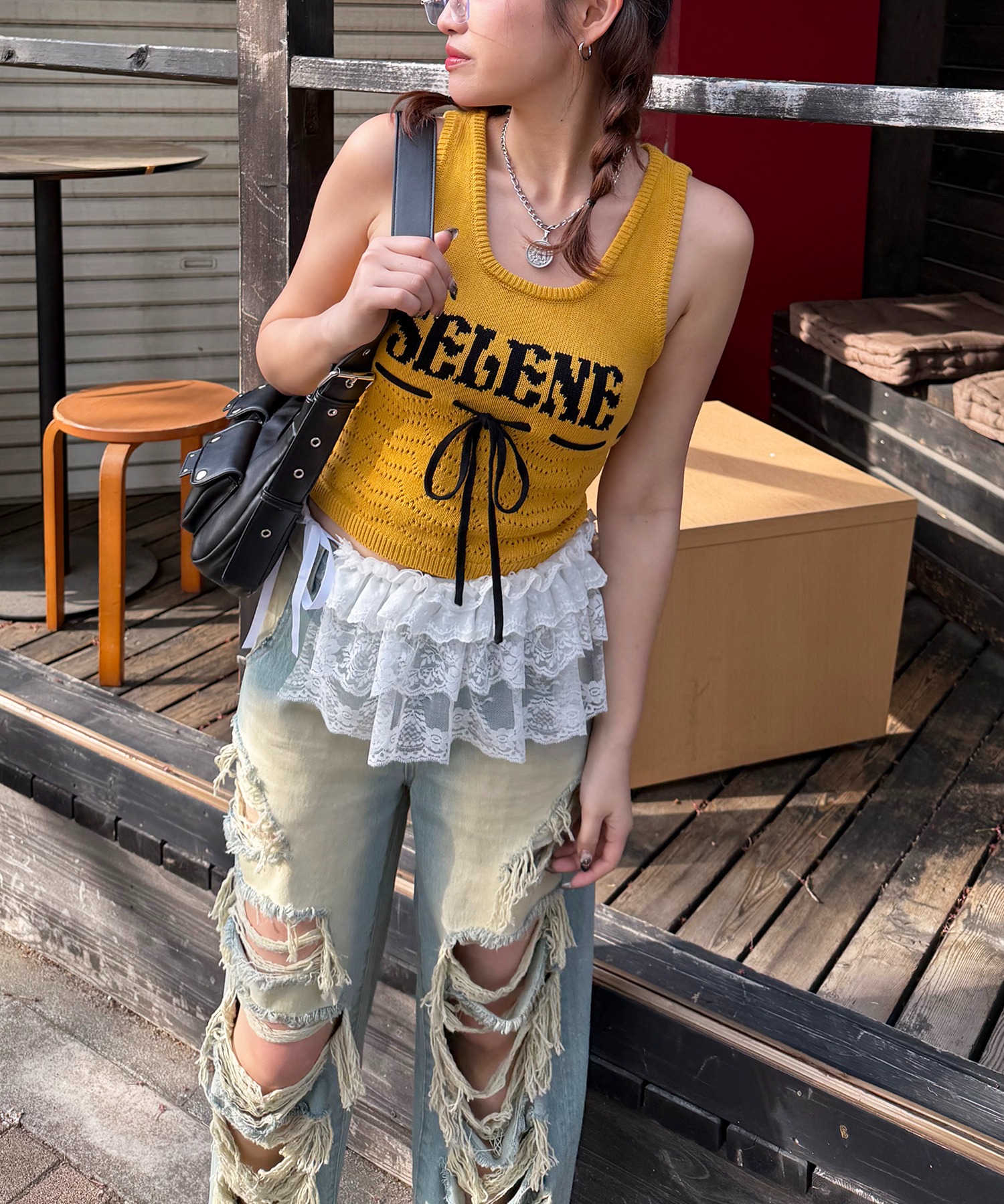 タンクトップ ノースリーブ SELENEリボンノースリニット レディース SELENEリボンノースリニット SPIRALGIRL│SPIRALGIRL
