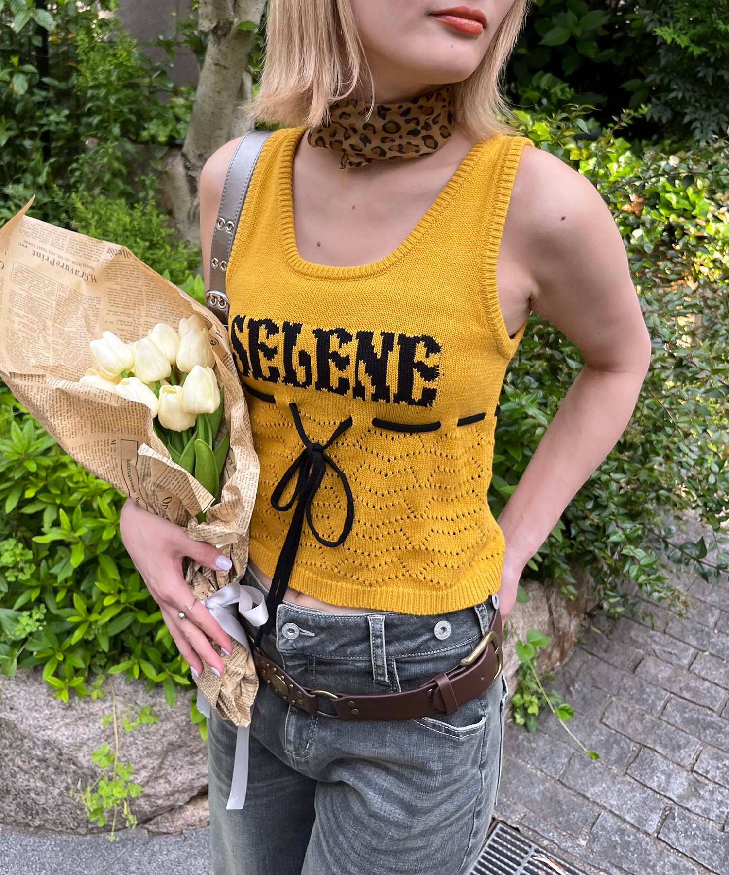 タンクトップ ノースリーブ SELENEリボンノースリニット レディース SELENEリボンノースリニット SPIRALGIRL│SPIRALGIRL