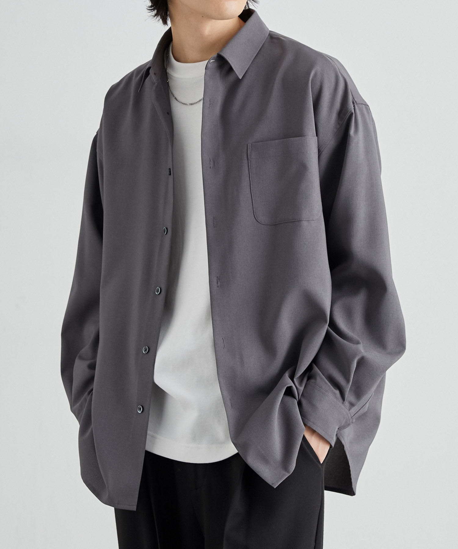 CONOLI ダークグレー ノーカラーシャツ M 03051632_67c7fdf3280fd.jpg