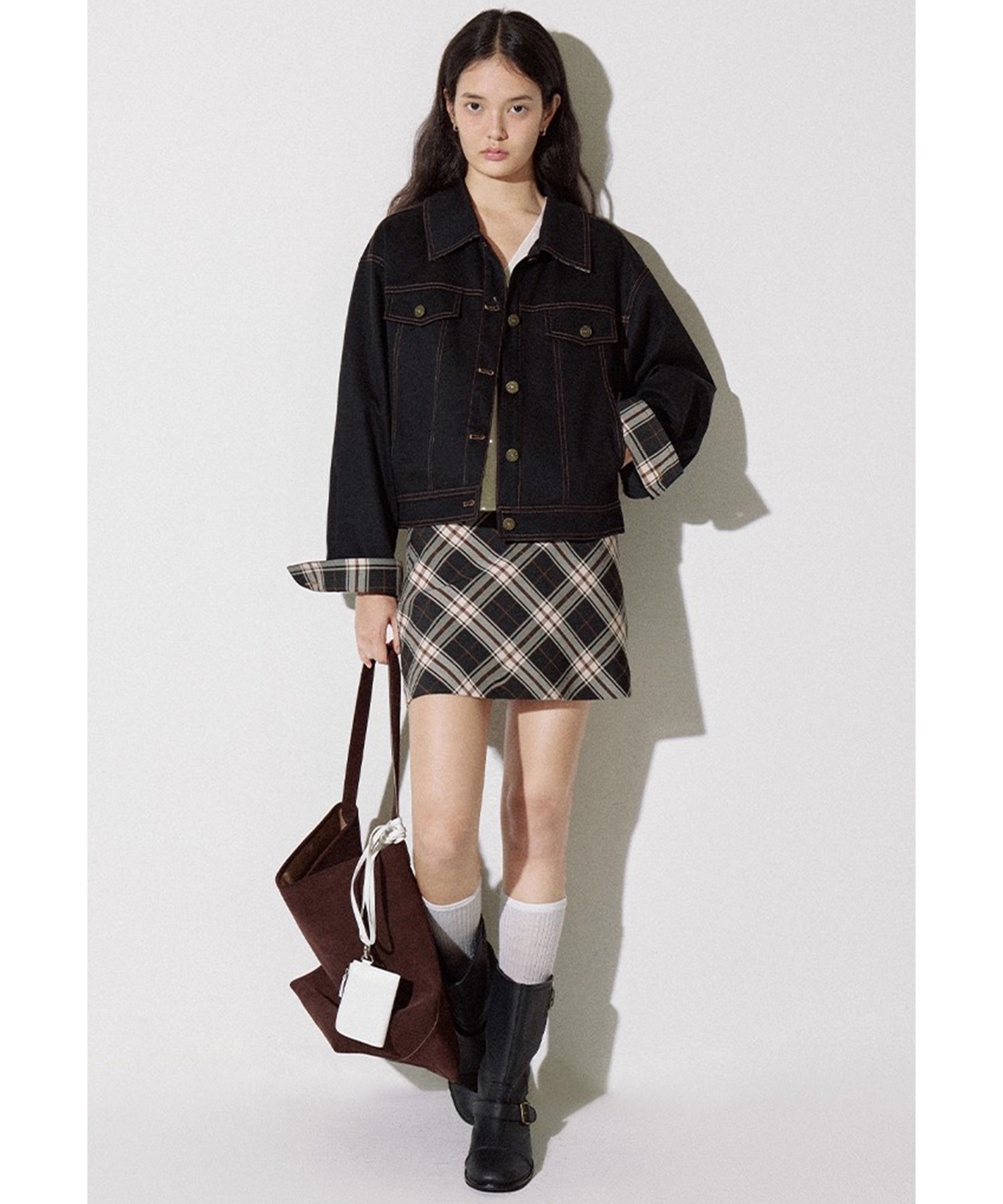 イミテーションデニム チェックカフス ショートジャケット FQ25W062