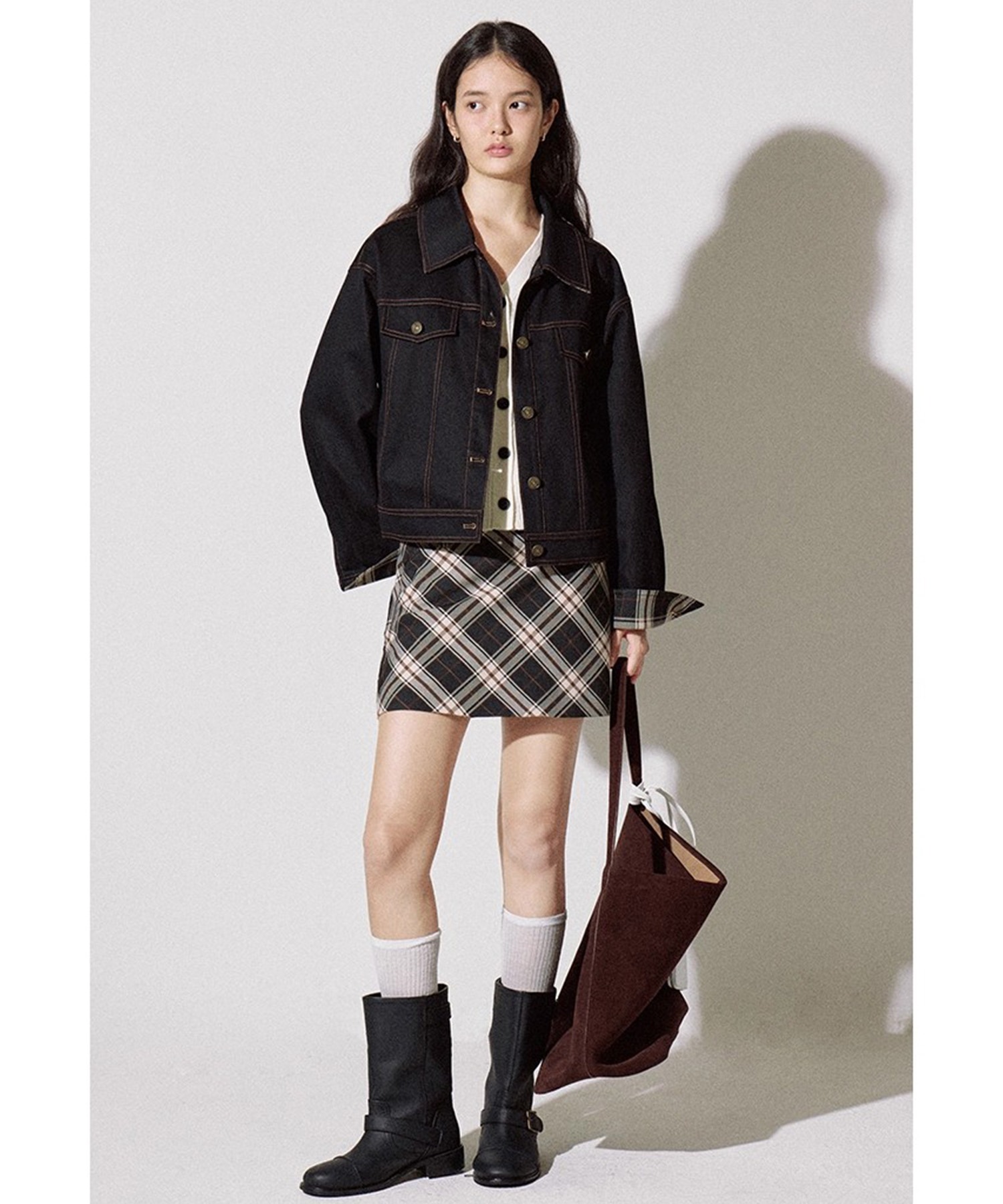 イミテーションデニム チェックカフス ショートジャケット FQ25W062