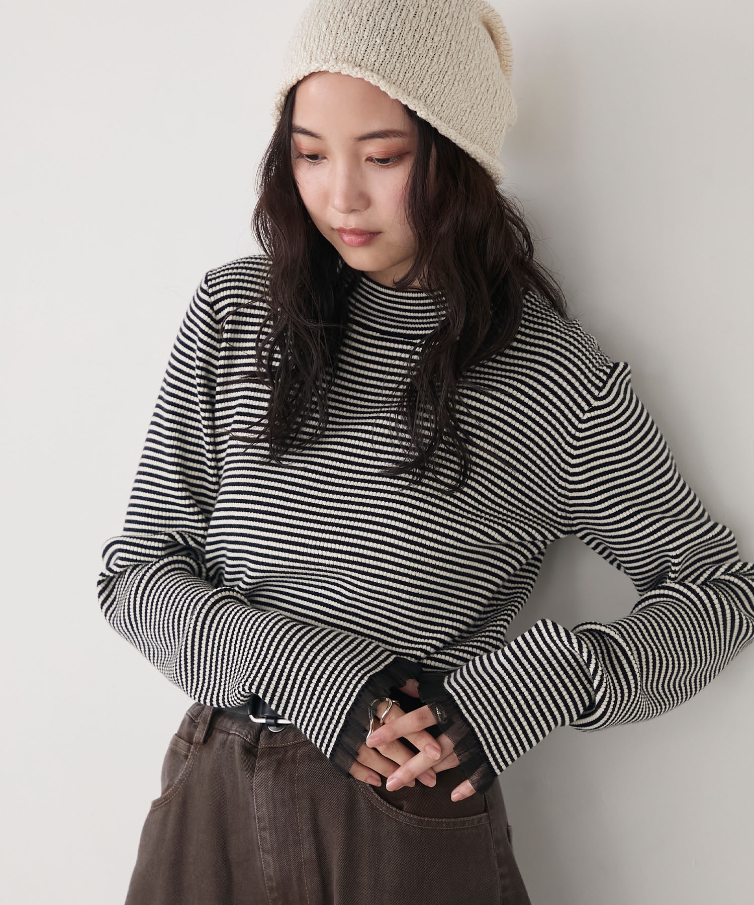 forksy.】＜エブリデイシリーズ＞シアーフリルカフスリブニットプル