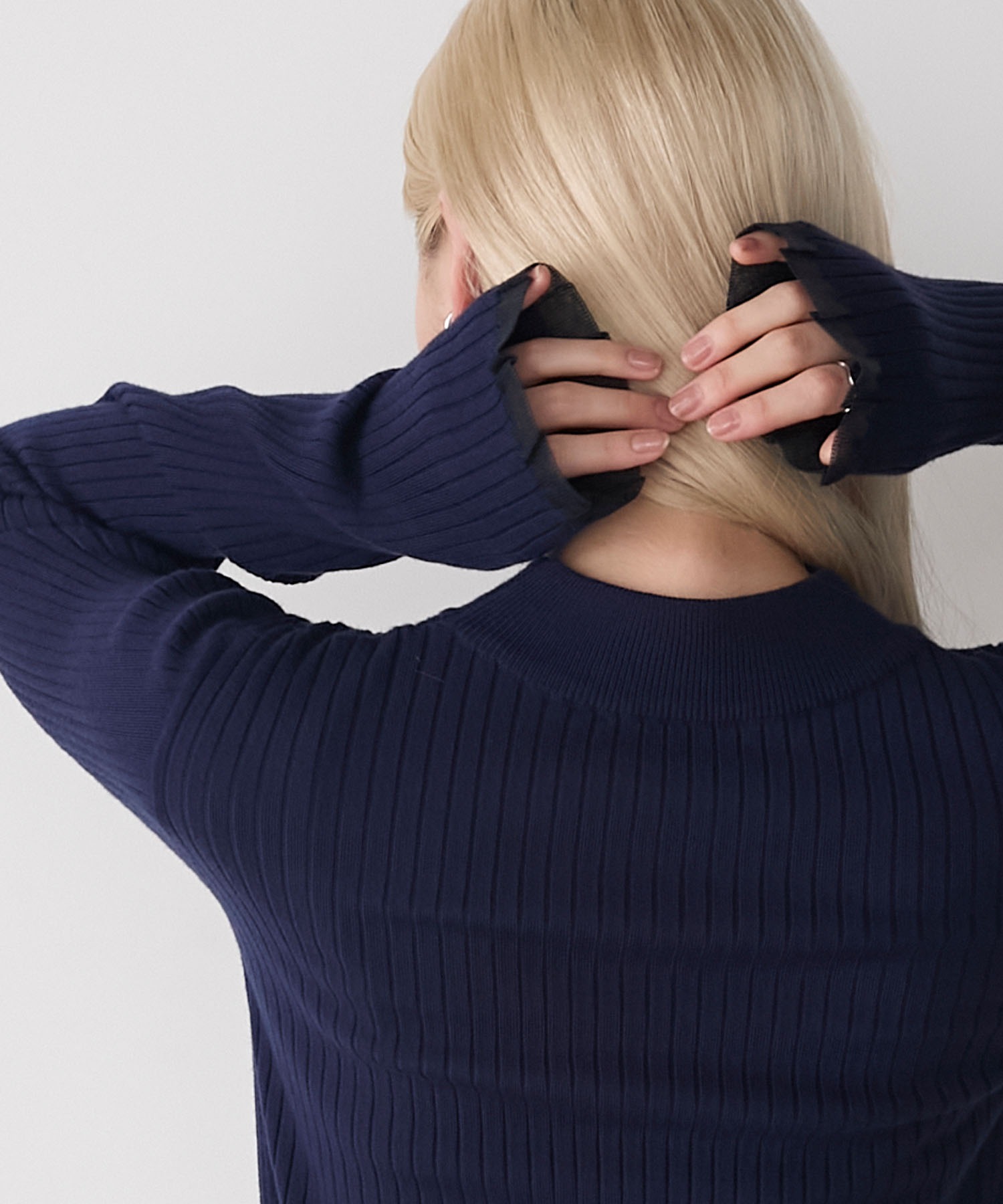 forksy.】エブリデイシアーフリルカフスリブニットプルオーバー