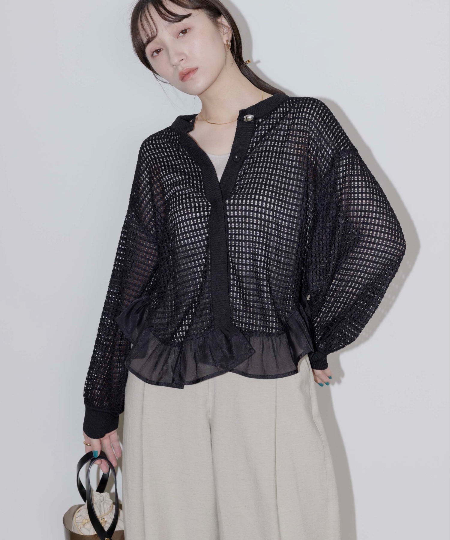 Eimee Lawフリルブルゾン★新品　パーカー、カーディガン チュールギャザーフレームニットカーデ Eimee Law│Eimee Law