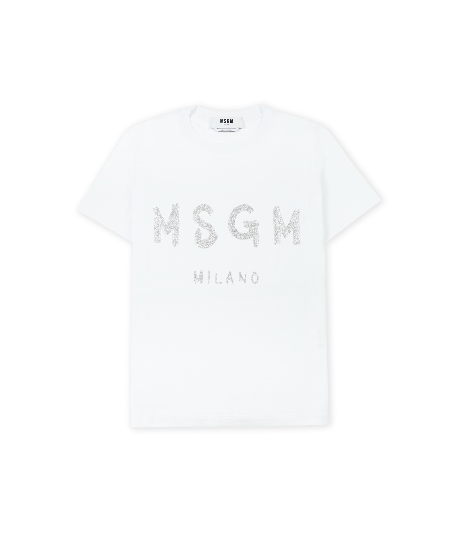 MSGMMSGM ブラッシュロゴTシャツ GLITTER SILVER PRINT