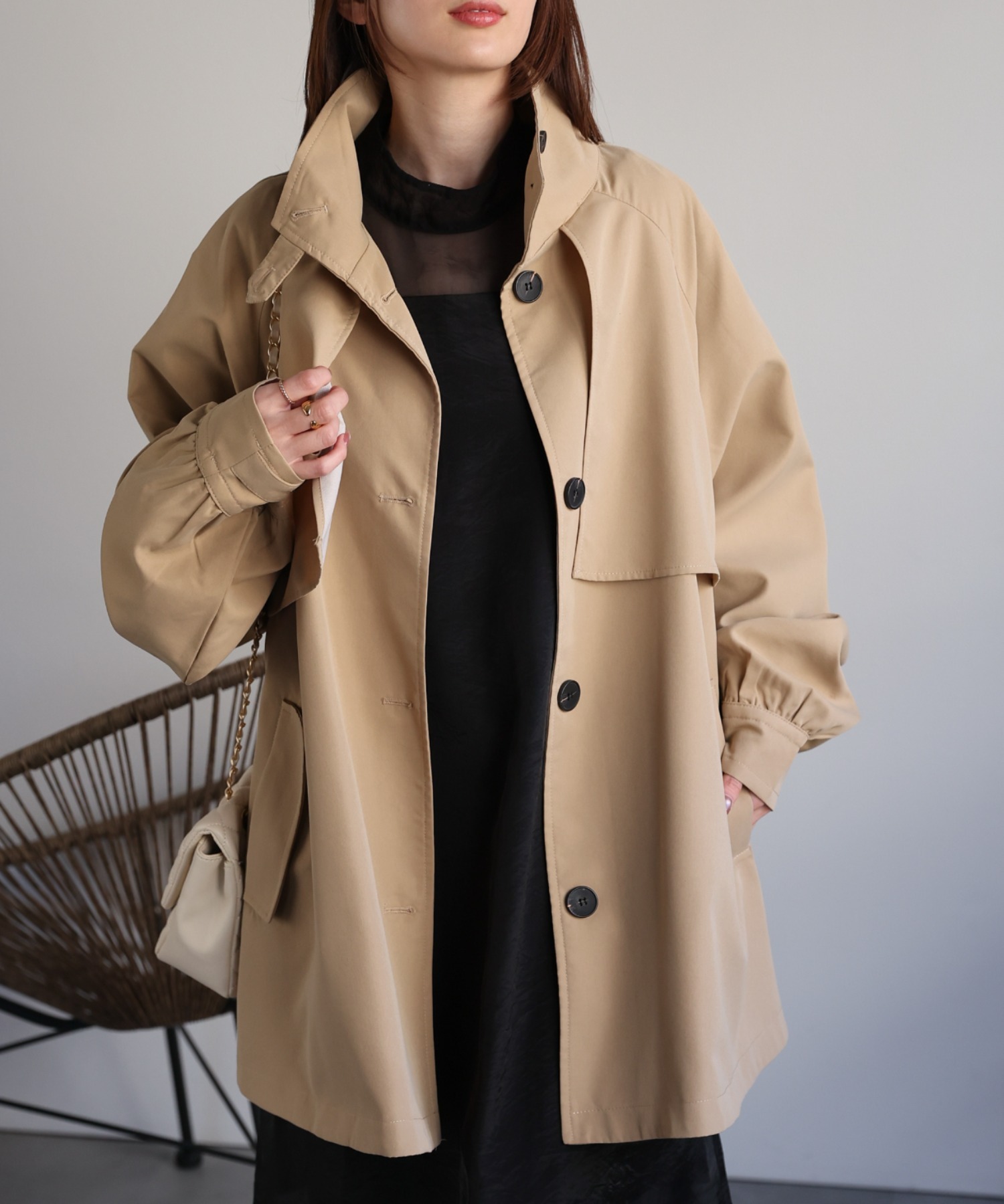 新色：ブラック系その他(千鳥格子)
model：162cm 着用サイズ：F